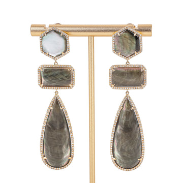 14K Yellow Gold Diamond Tahitian Mother of Pearl Drop Earrings