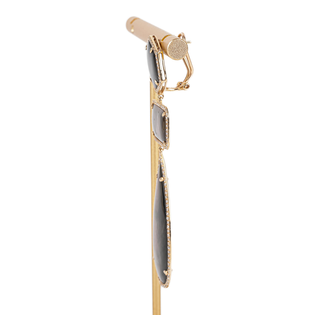 14K Yellow Gold Diamond Tahitian Mother of Pearl Drop Earrings