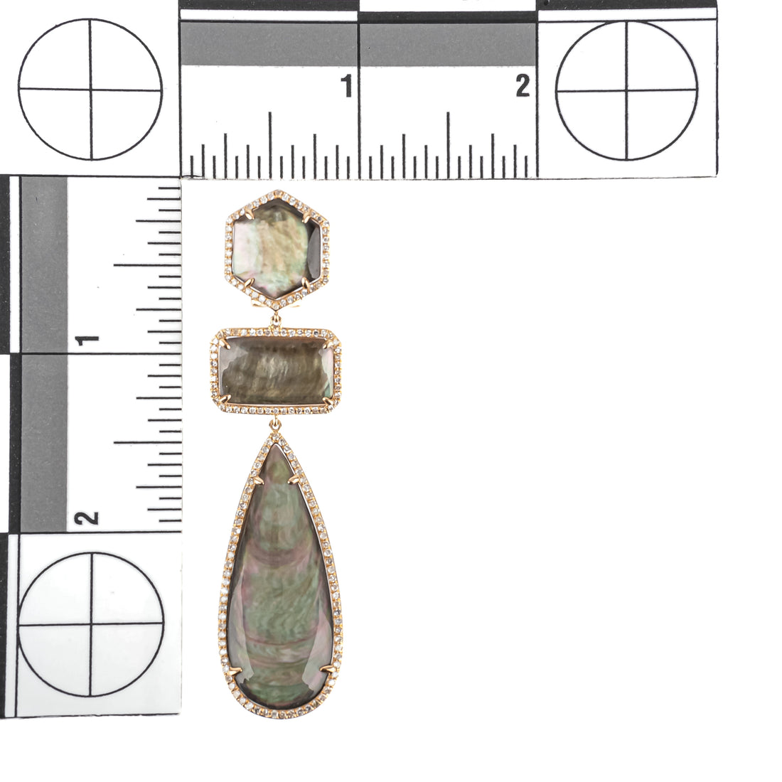 14K Yellow Gold Diamond Tahitian Mother of Pearl Drop Earrings