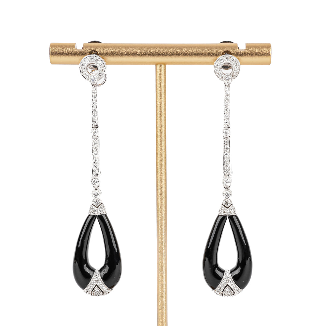 18K White Gold Diamond Onyx Convertible Drop Earrings