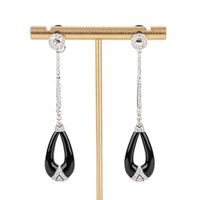 18K White Gold Diamond Onyx Convertible Drop Earrings