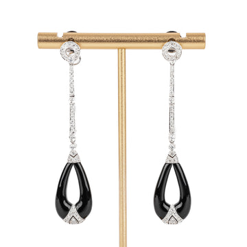 18K White Gold Diamond Onyx Convertible Drop Earrings