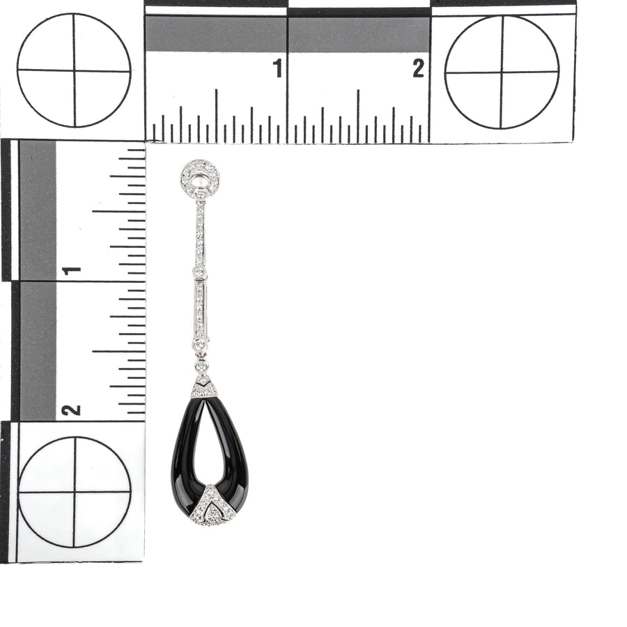 18K White Gold Diamond Onyx Convertible Drop Earrings