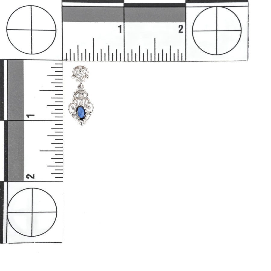 14K White Gold Blue Sapphire Diamond Drop Earrings