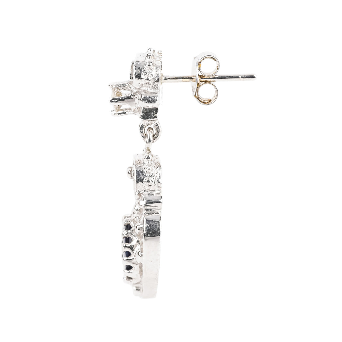 14K White Gold Blue Sapphire Diamond Drop Earrings