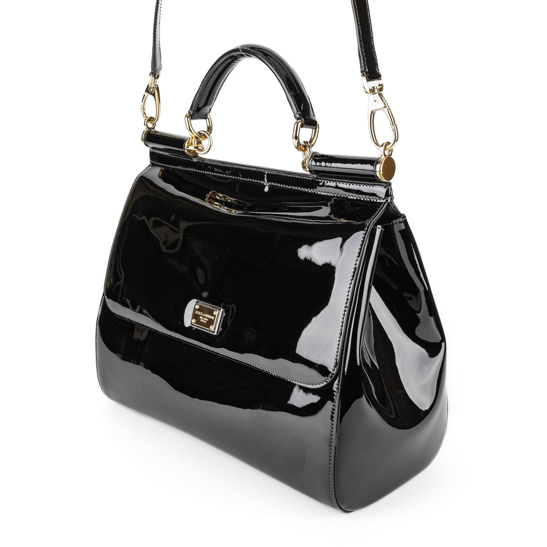 DOLCE GABBANA Sicily Handbag - Black Patent Leather