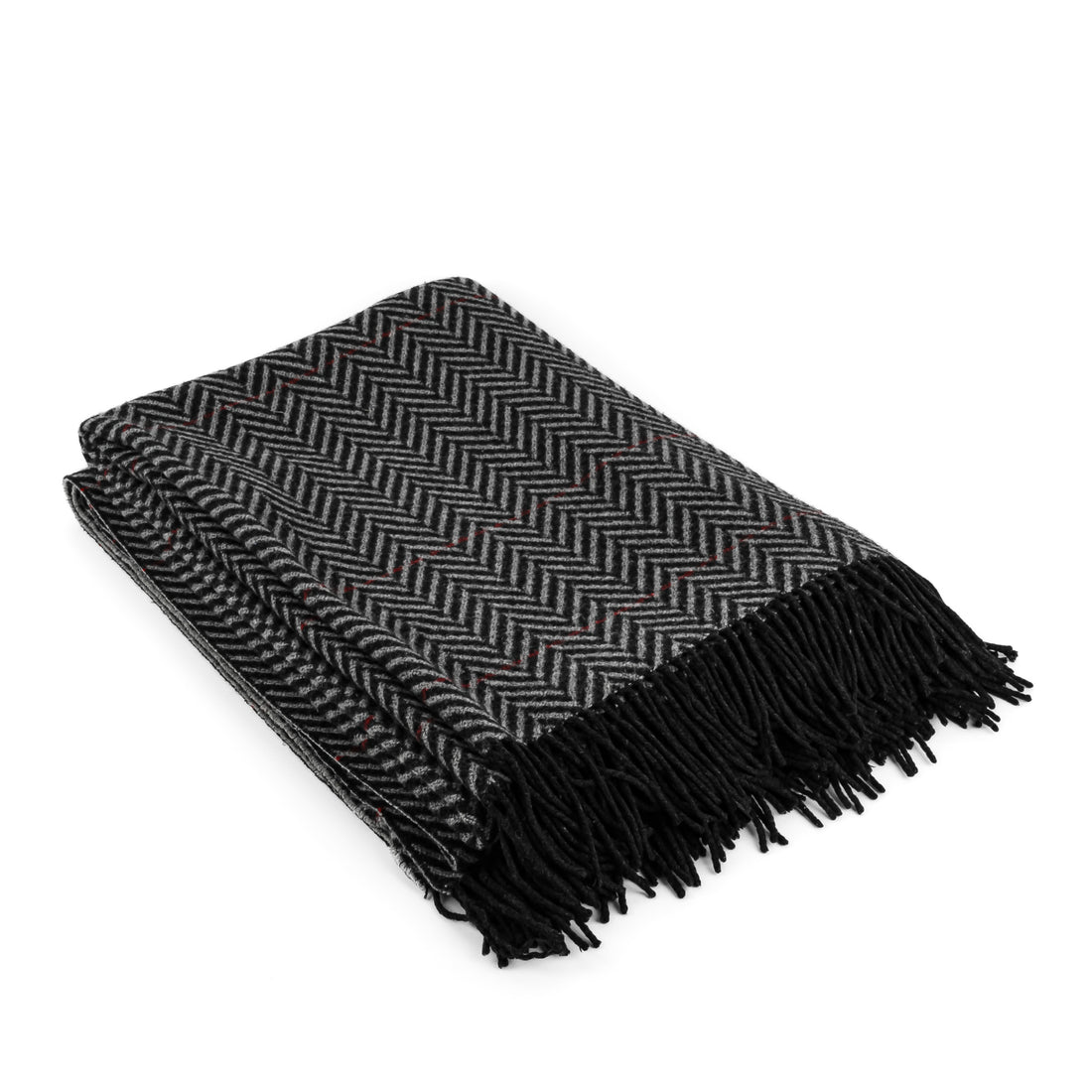 HERMES Wool Cashmere Chevron Throw Blanket - Black Grey Red