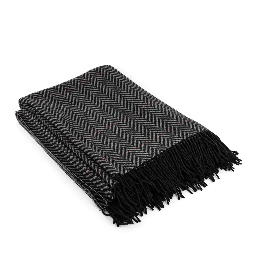 HERMES Wool Cashmere Chevron Throw Blanket - Black Grey Red
