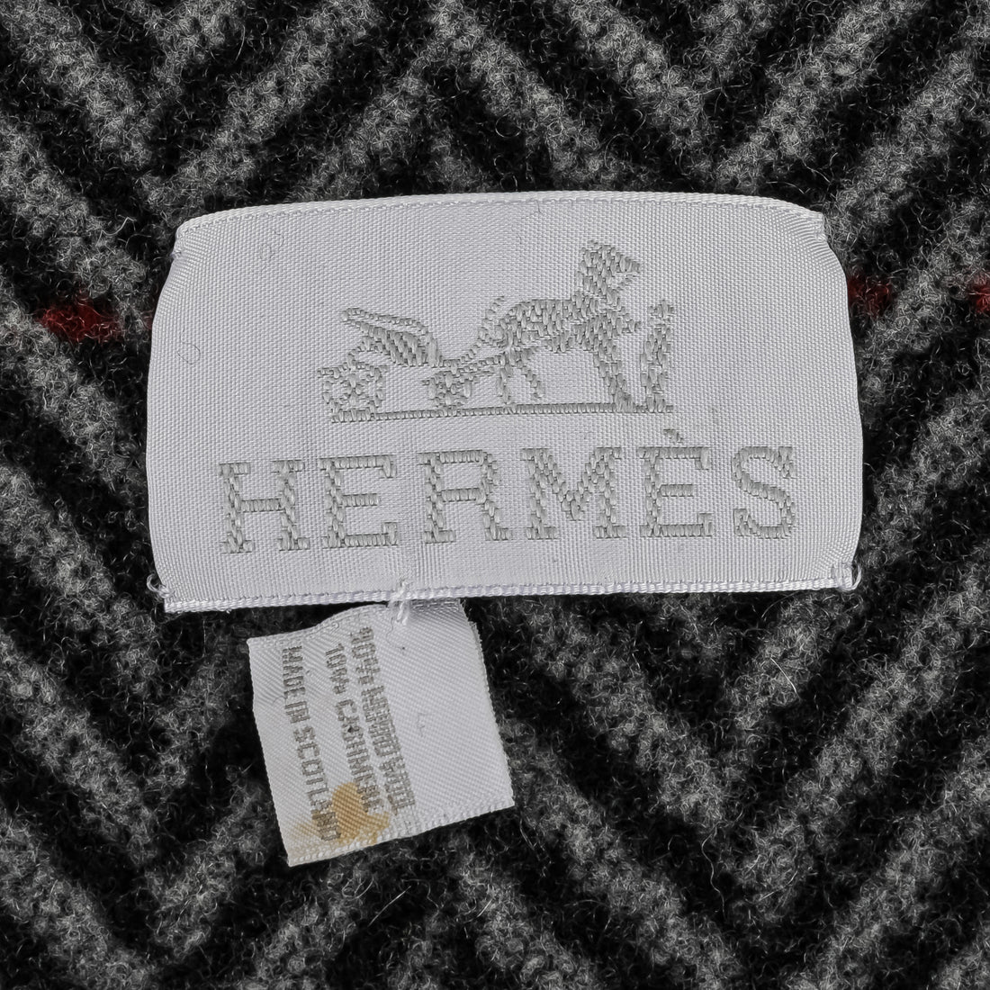 HERMES Wool Cashmere Chevron Throw Blanket - Black Grey Red