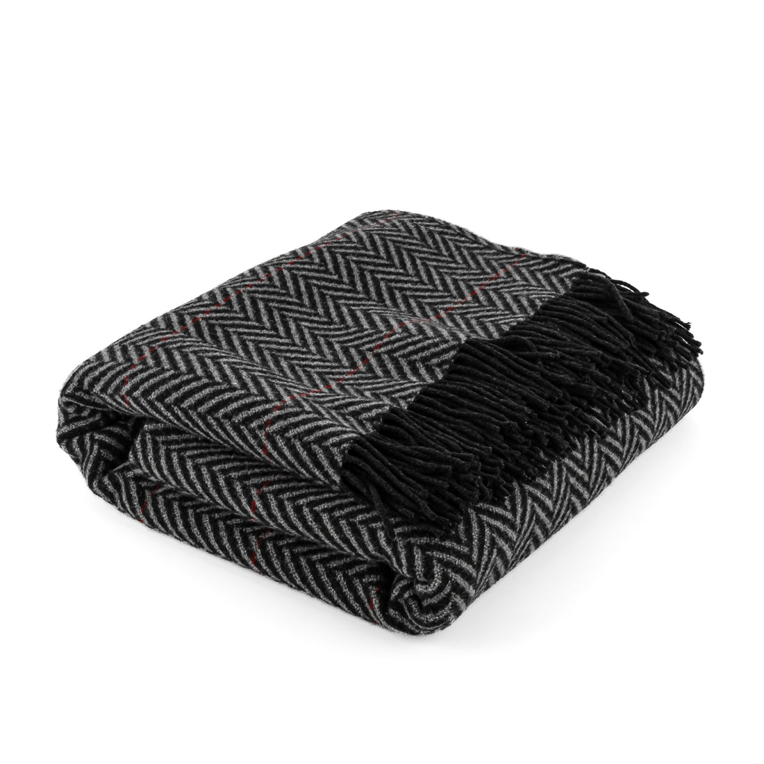 HERMES Wool Cashmere Chevron Throw Blanket - Black Grey Red
