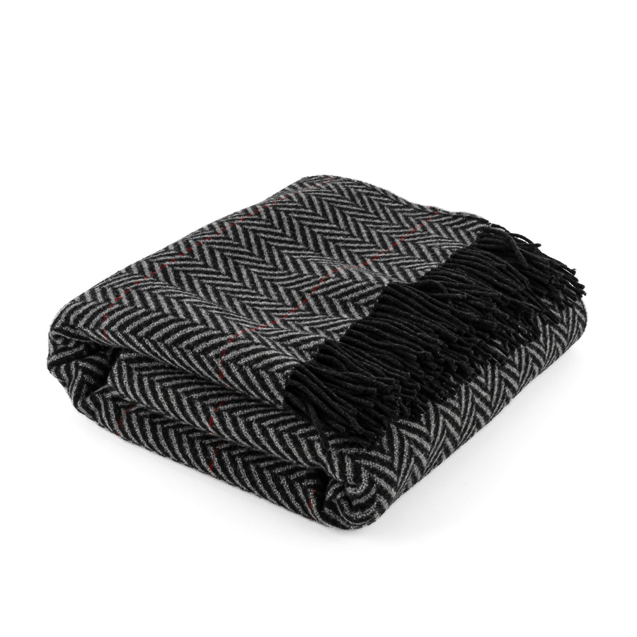 HERMES Wool Cashmere Chevron Throw Blanket - Black Grey Red