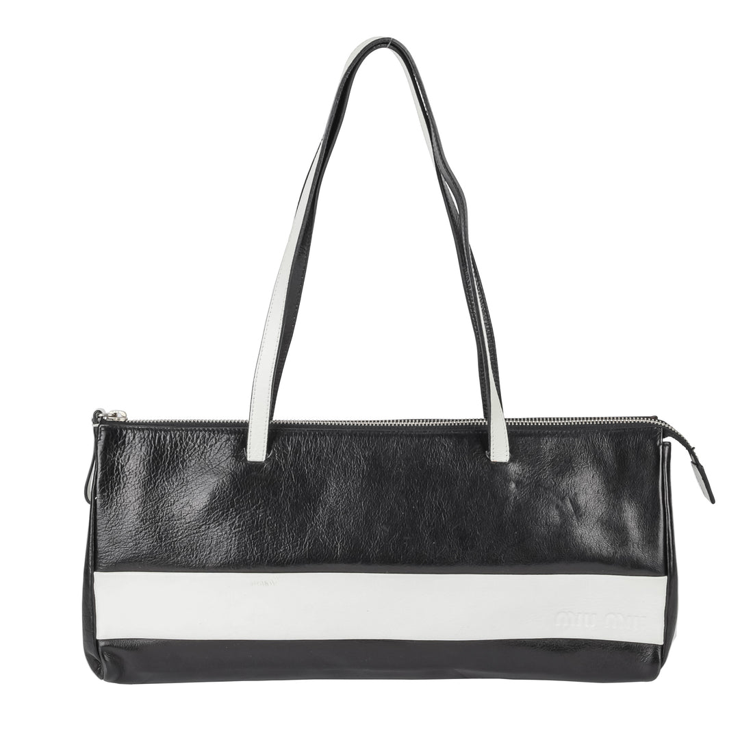 MIU MIU Black White Leather Shoulder Bag