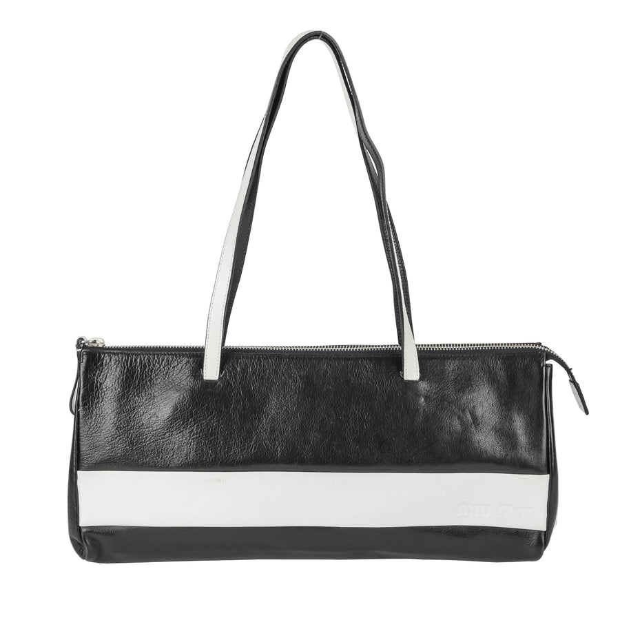 MIU MIU Black White Leather Shoulder Bag