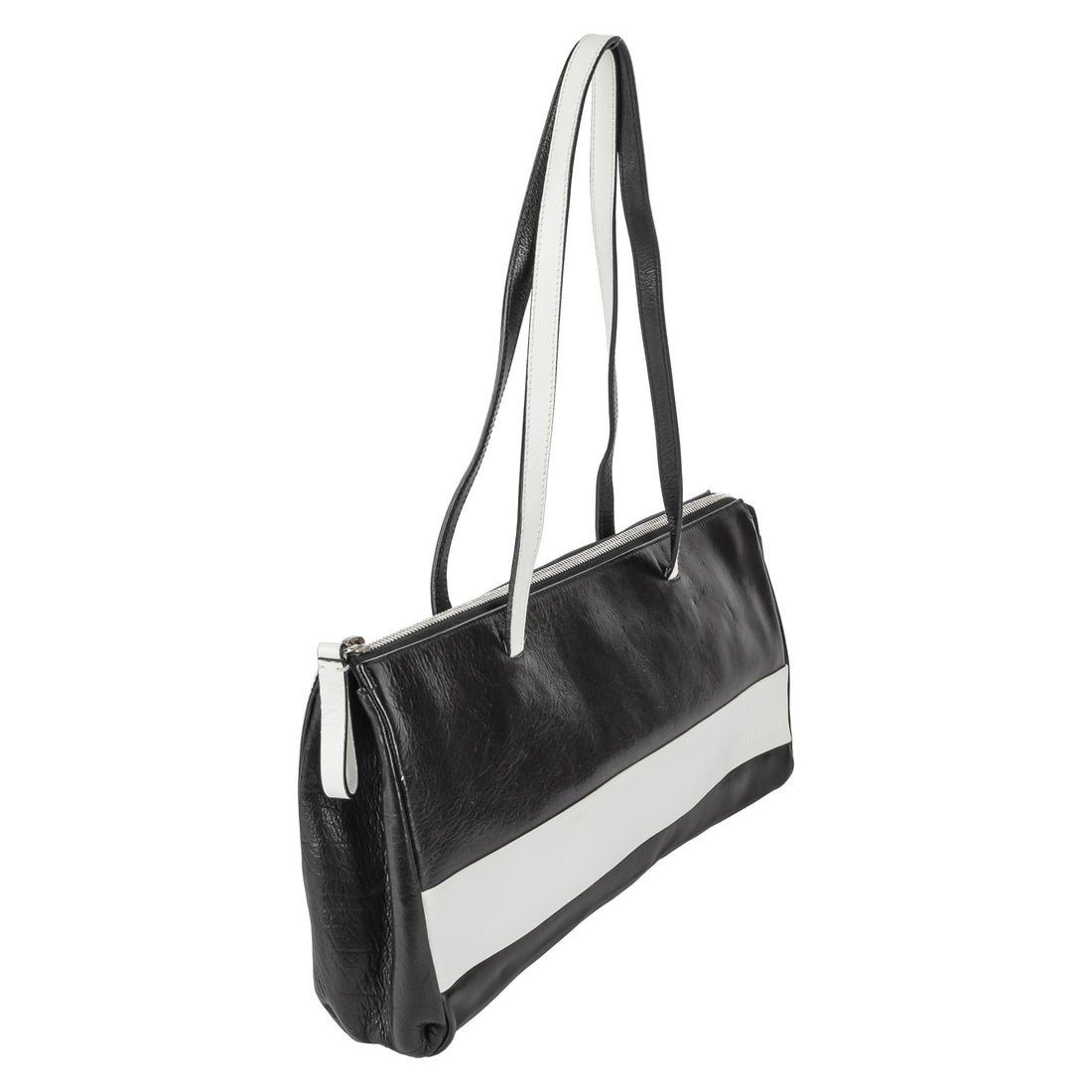 MIU MIU Black White Leather Shoulder Bag
