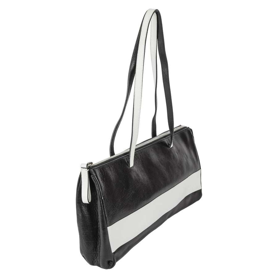 MIU MIU Black White Leather Shoulder Bag