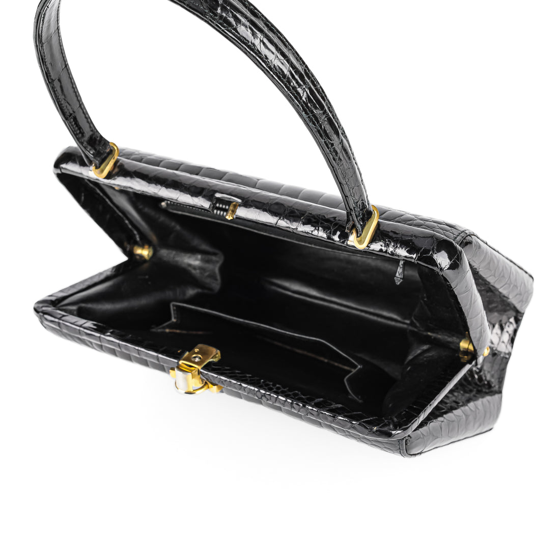 Vintage Black Patent Crocodile Handbag