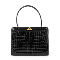 Vintage Black Patent Crocodile Handbag