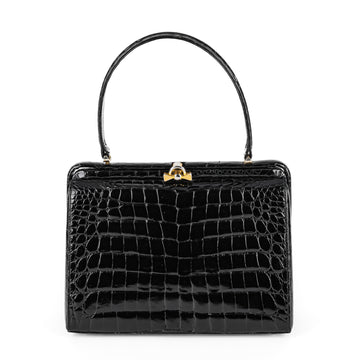 Vintage Black Patent Crocodile Handbag