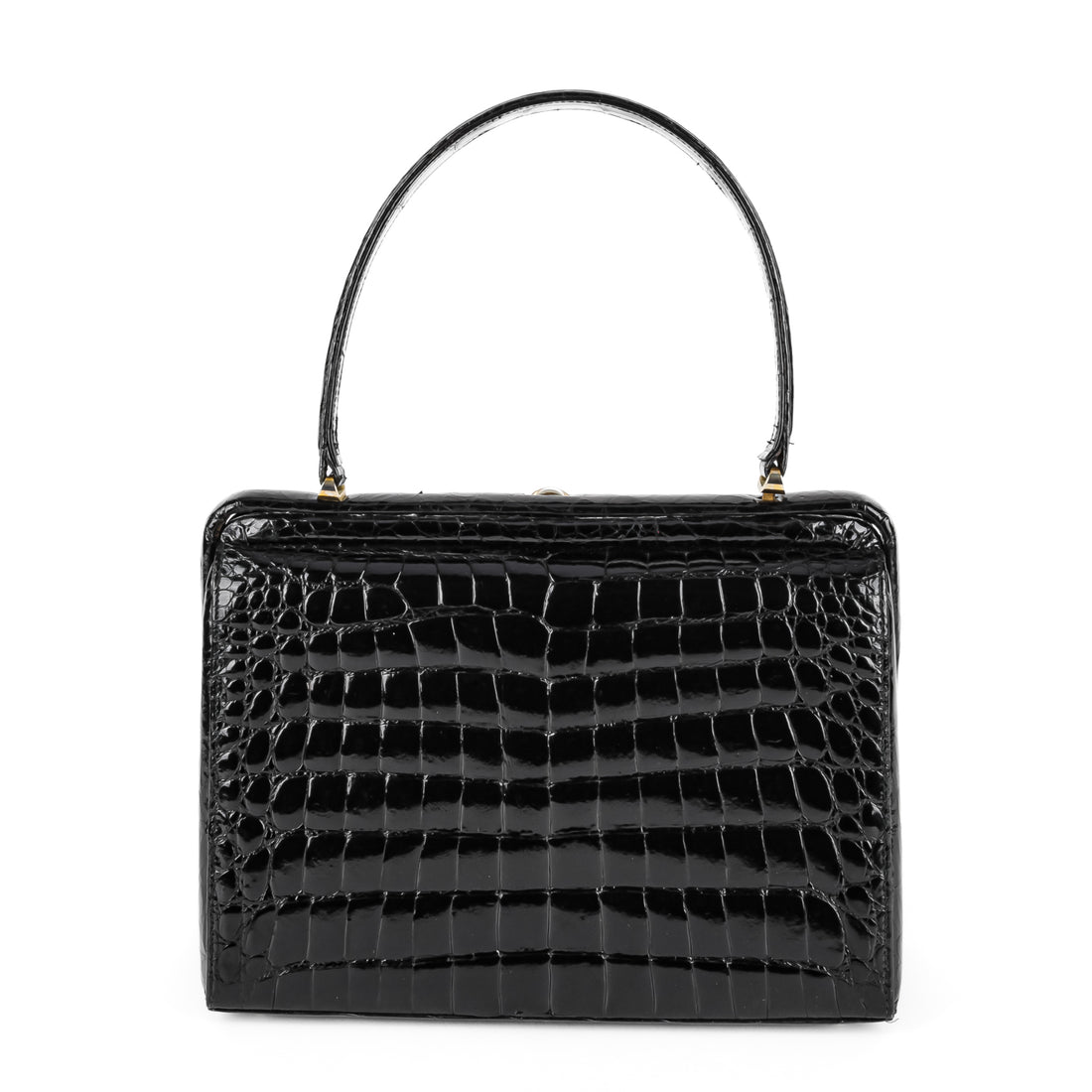 Vintage Black Patent Crocodile Handbag