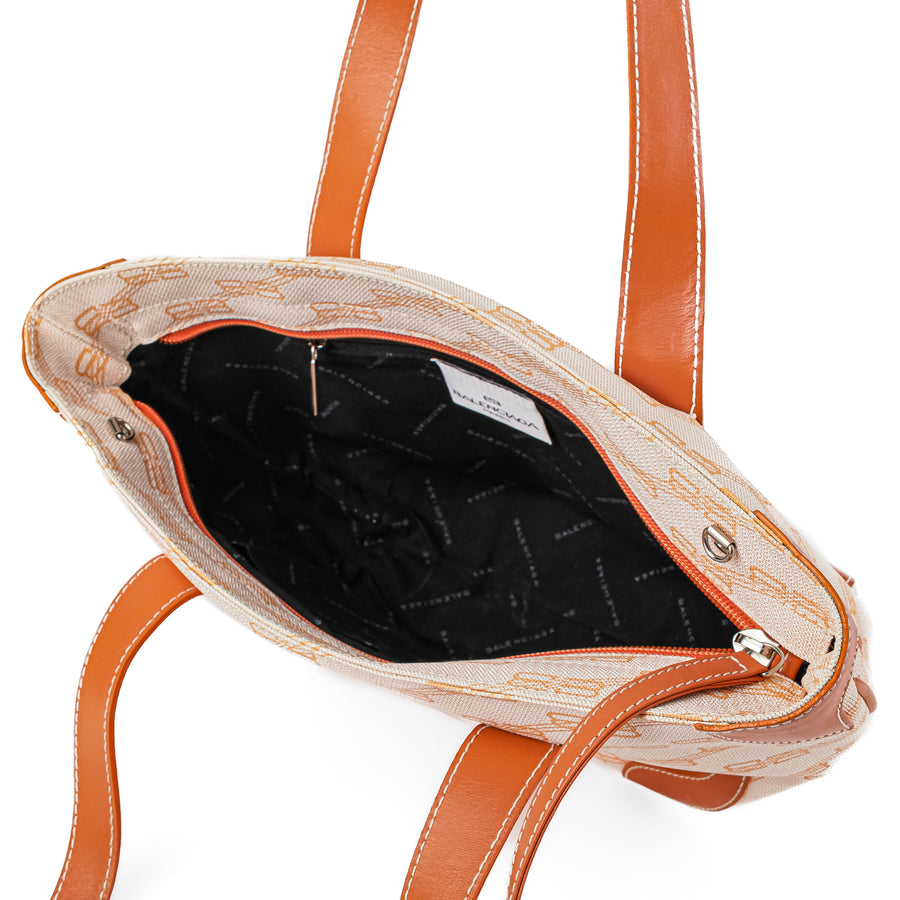 BALENCIAGA Orange Monogram Canvas Leather Shoulder Bag
