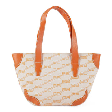 BALENCIAGA Orange Monogram Canvas Leather Shoulder Bag
