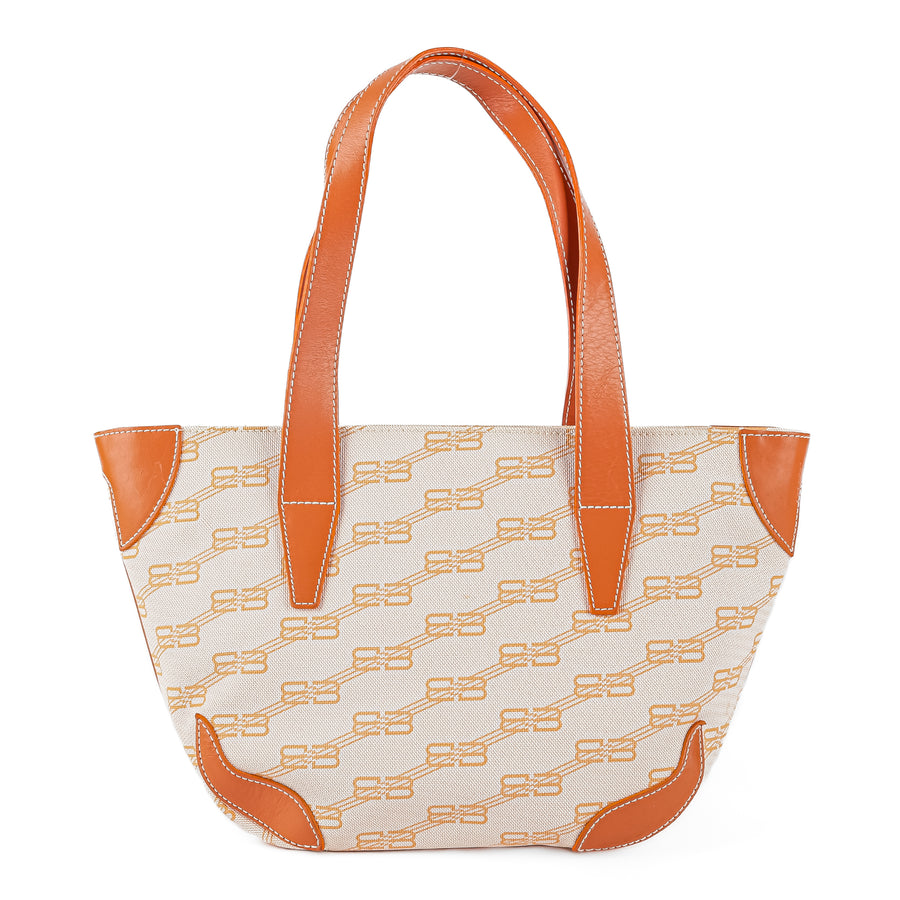 BALENCIAGA Orange Monogram Canvas Leather Shoulder Bag