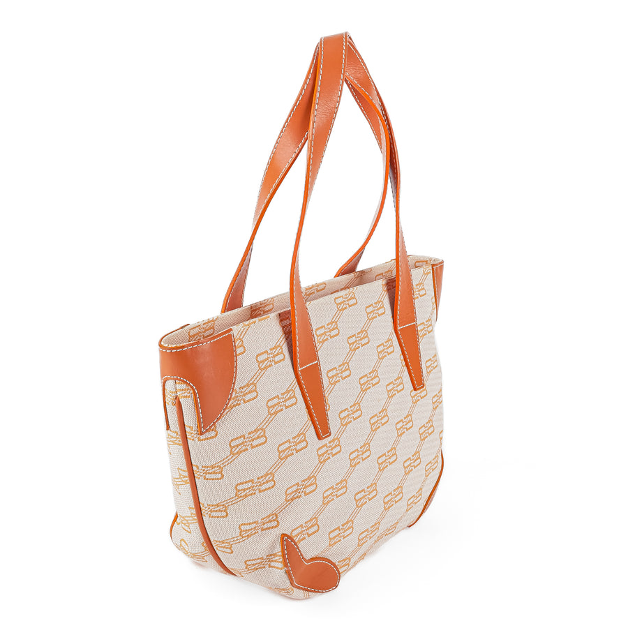 BALENCIAGA Orange Monogram Canvas Leather Shoulder Bag