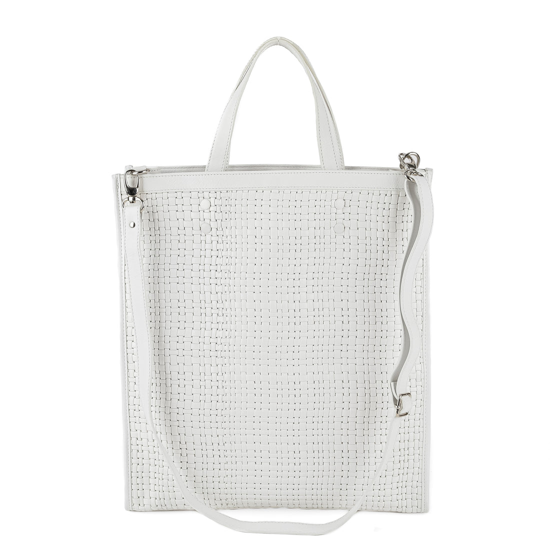 LA CANADIENNE White Leather Woven Tote Bag