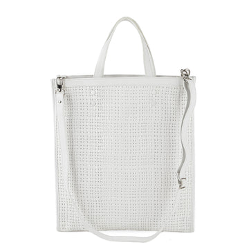 LA CANADIENNE White Leather Woven Tote Bag