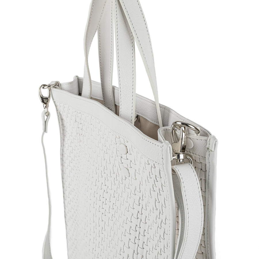 LA CANADIENNE White Leather Woven Tote Bag