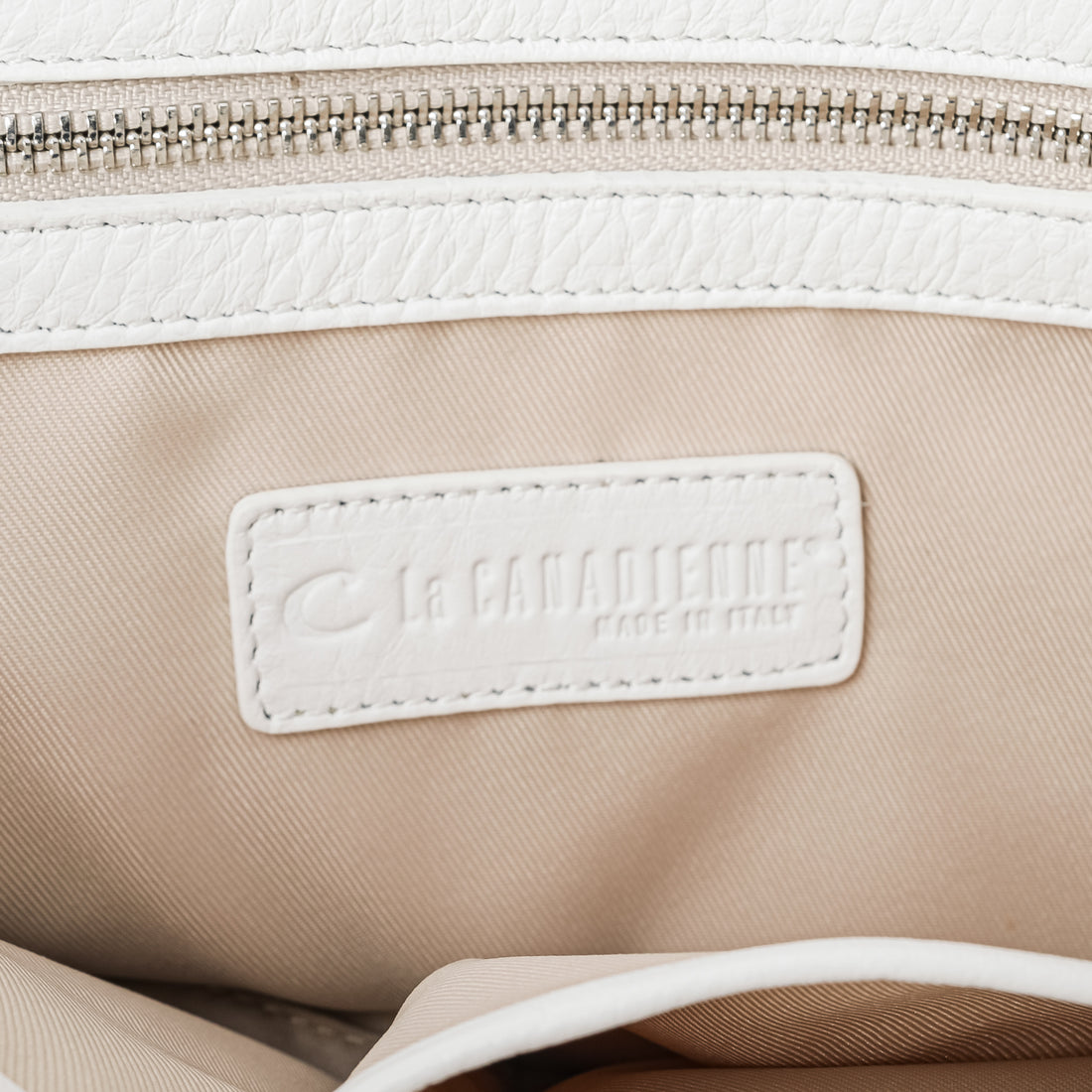 LA CANADIENNE White Leather Woven Tote Bag