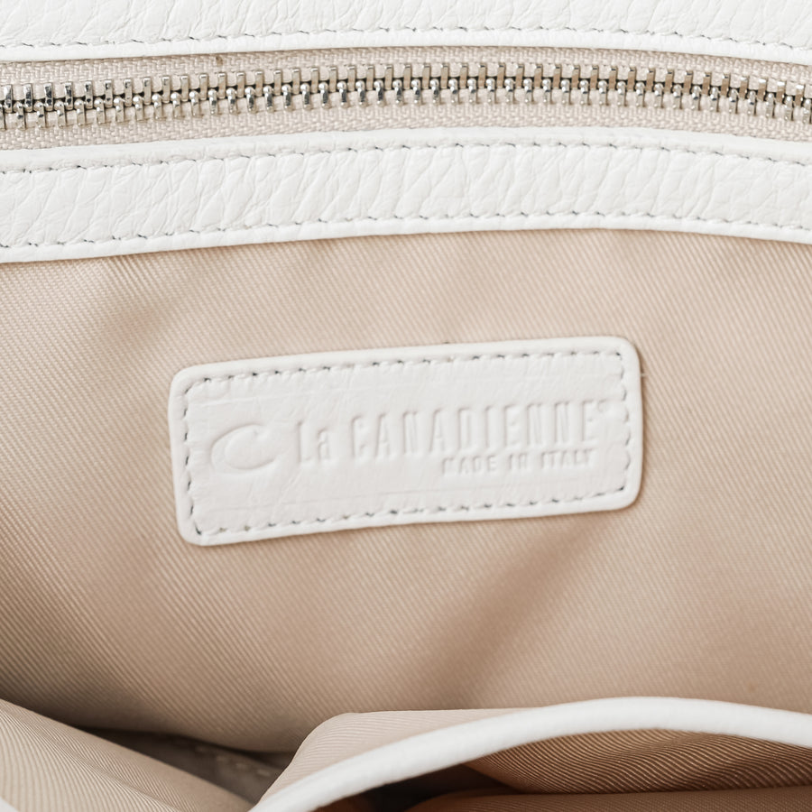 LA CANADIENNE White Leather Woven Tote Bag
