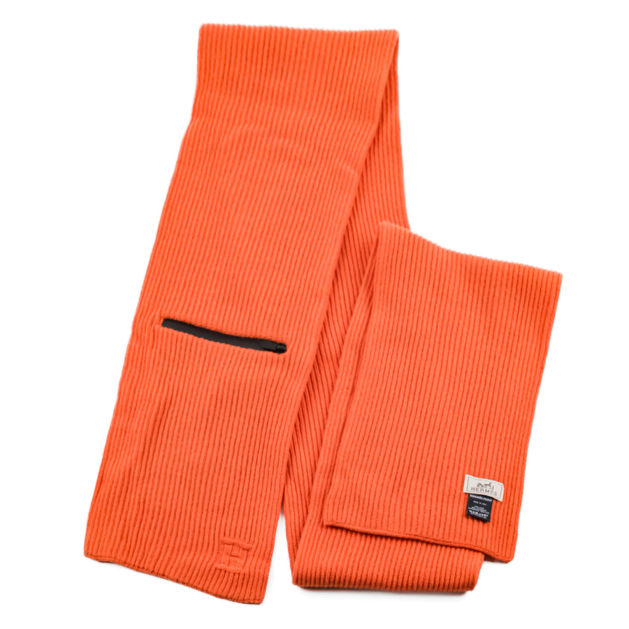 HERMES Wool Cashmere Zipper Scarf - Orange