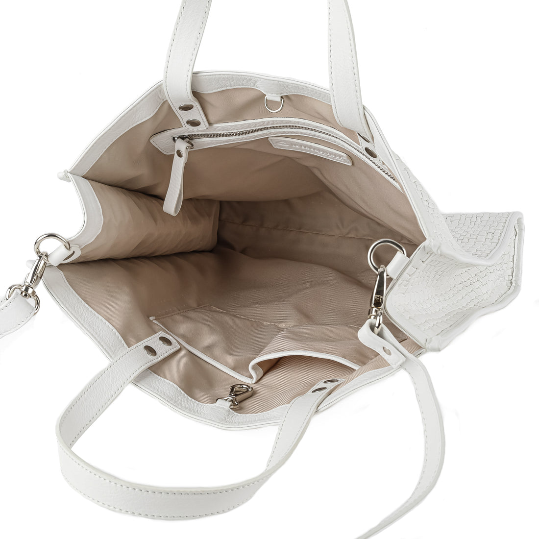 LA CANADIENNE White Leather Woven Tote Bag