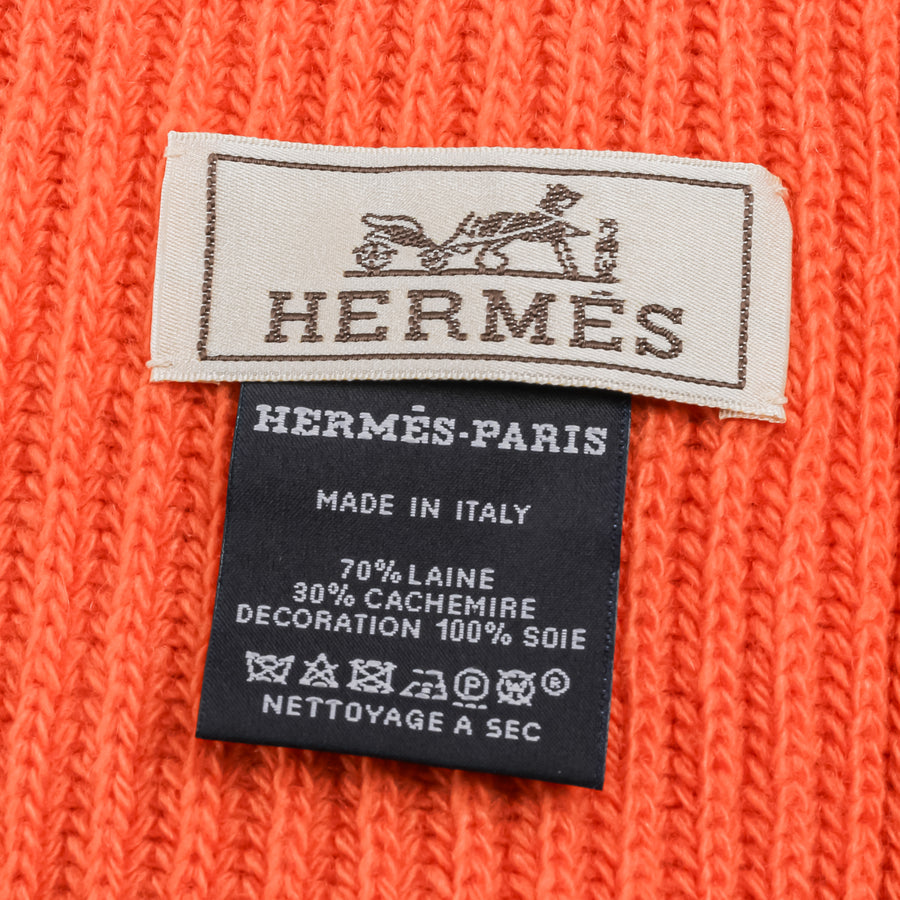 HERMES Wool Cashmere Zipper Scarf - Orange