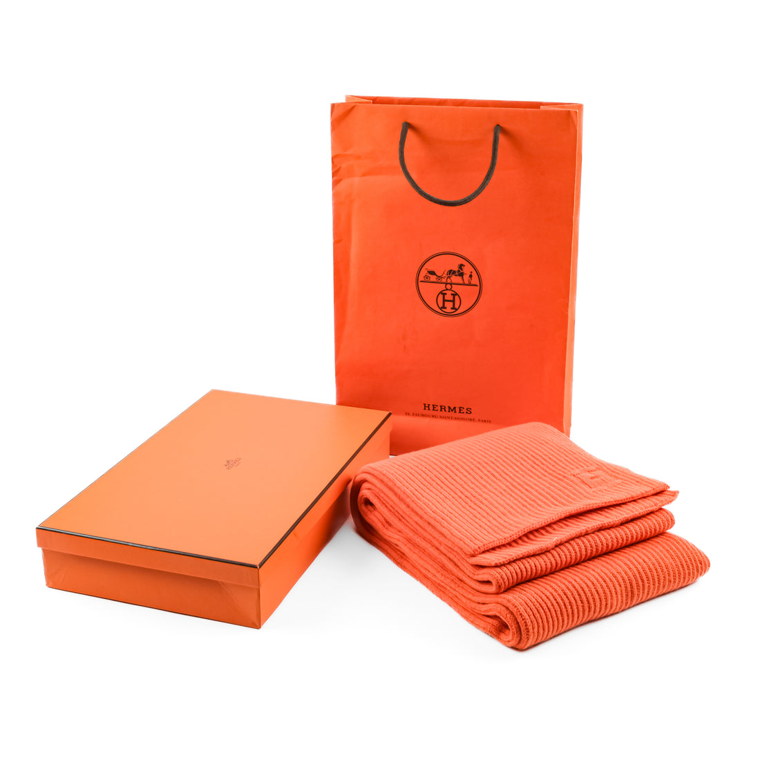 HERMES Wool Cashmere Zipper Scarf - Orange