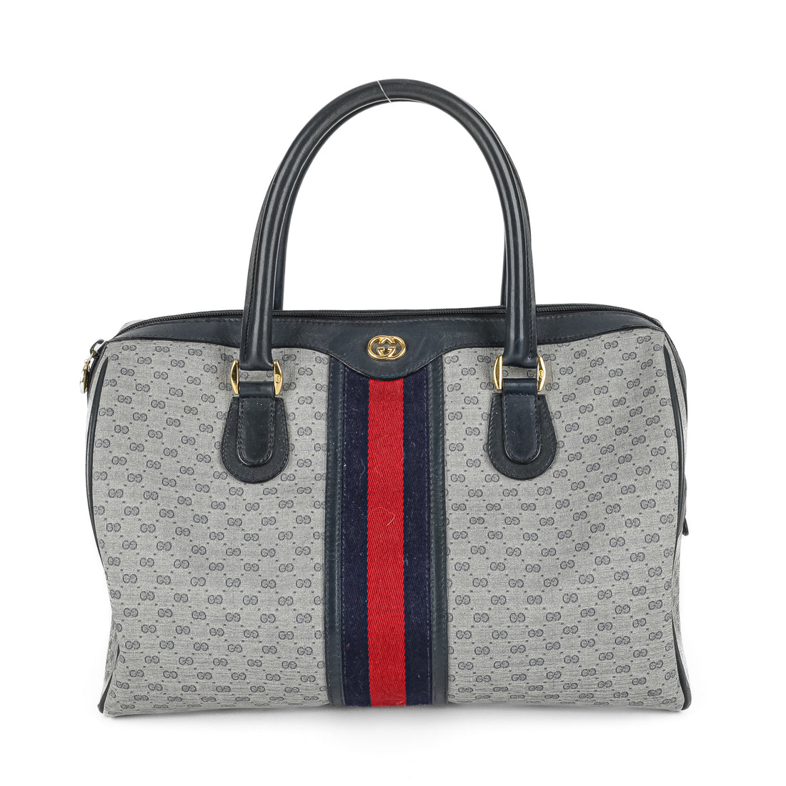 GUCCI Vintage Coated Canvas Boston Bag - Blue
