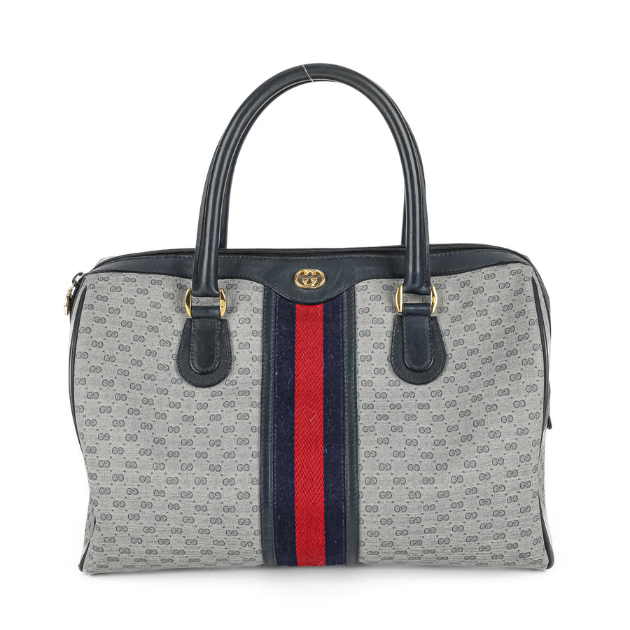 GUCCI Vintage Coated Canvas Boston Bag - Blue