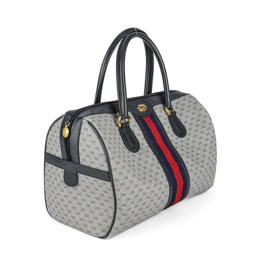 GUCCI Vintage Coated Canvas Boston Bag - Blue