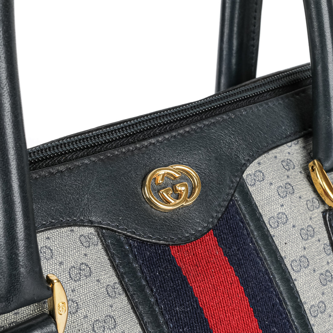 GUCCI Vintage Coated Canvas Boston Bag - Blue
