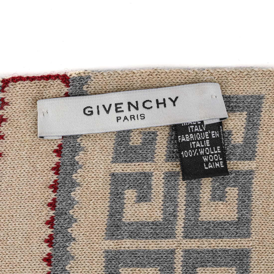 GIVENCHY Woven Wool G Scarf - Beige Grey Red