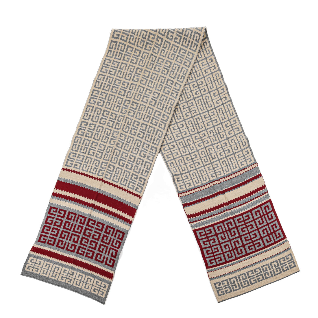 GIVENCHY Woven Wool G Scarf - Beige Grey Red