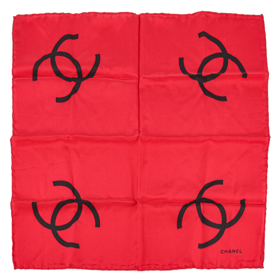 CHANEL Silk Scarf - Red with Black CC