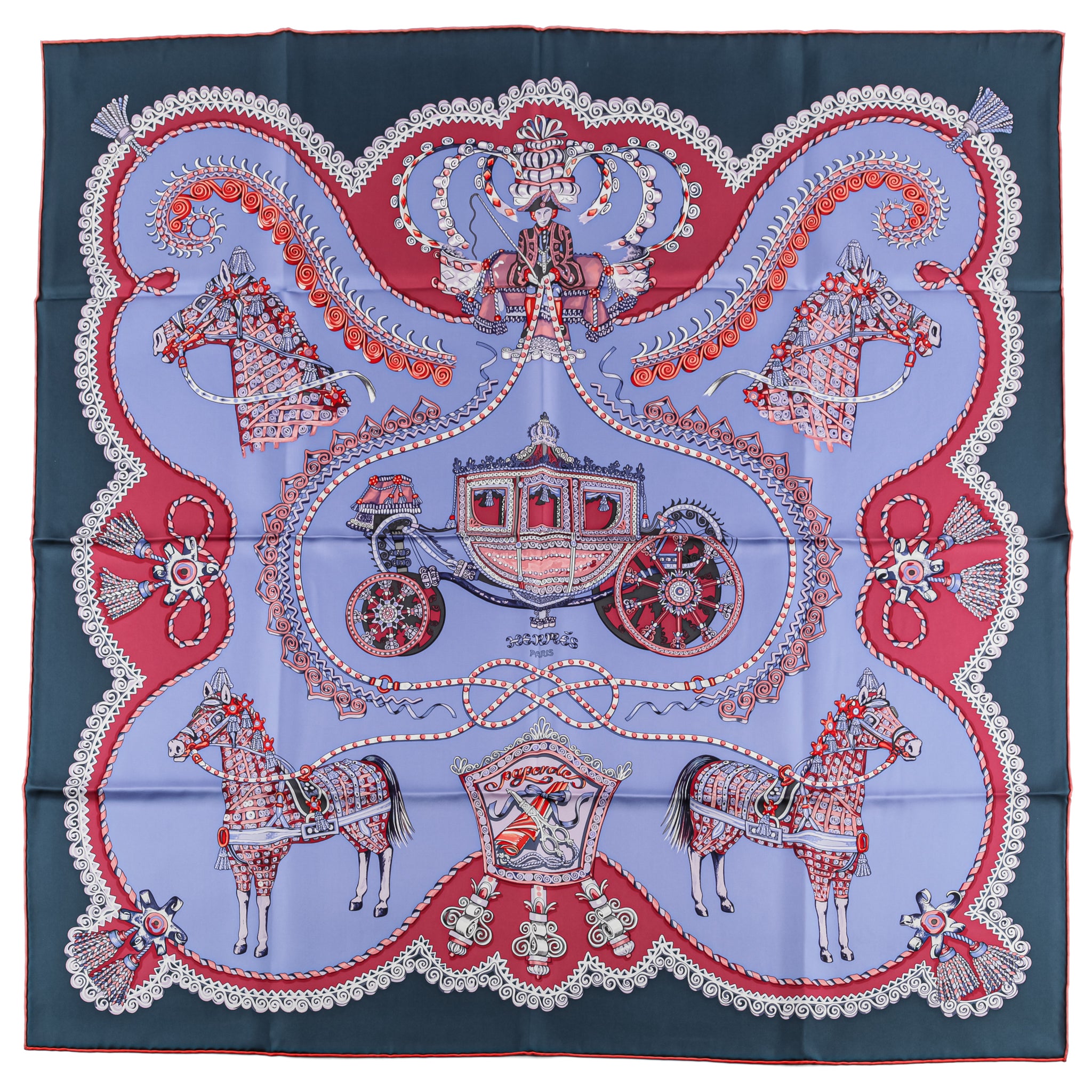 Foulard Hermès PAPEROLES En Soie - Noir, Occasion, Fabriqué En Italie, Style Bandana Carré