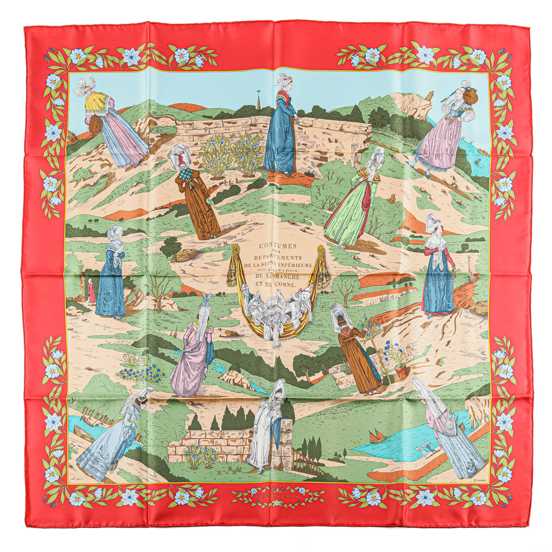 HERMES Silk Scarf 90- Costumes des Departements...