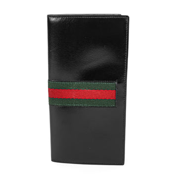 GUCCI Long Bifold Wallet - Black Leather & Stripe