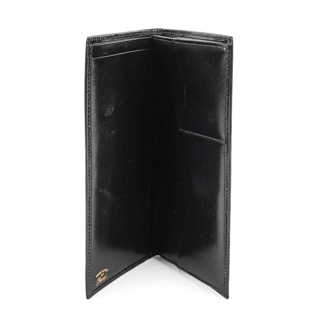 GUCCI Long Bifold Wallet - Black Leather & Stripe
