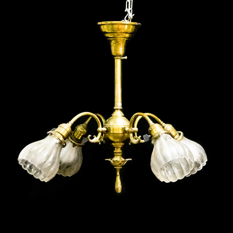 Antique Brass 4-Light Etched Glass Shade Fixture