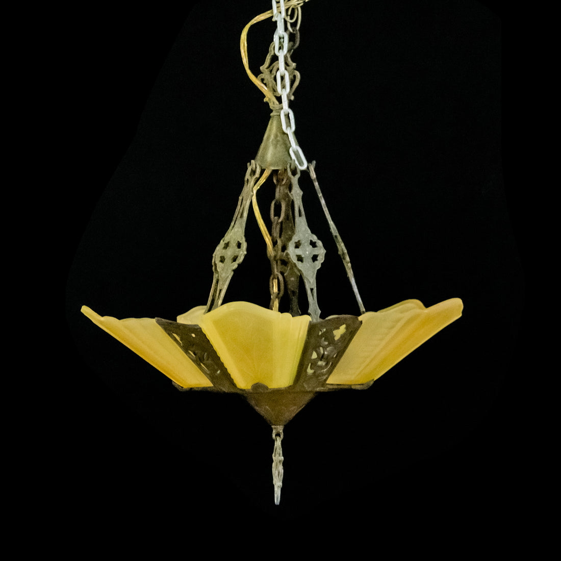 Antique Slip Shade Chandelier with Patinated Brass Finish