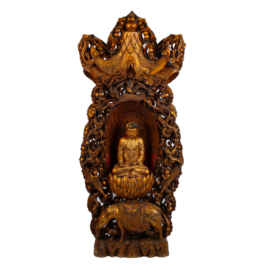 Antique Asian Gilt Wood Buddha On Elaborate Stand/Shrine